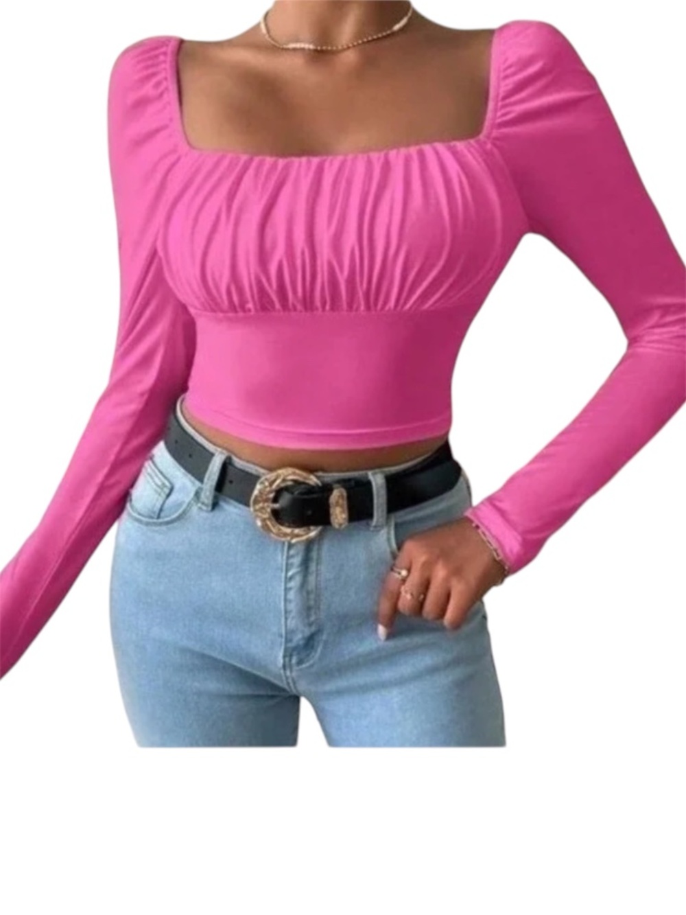Ruched Ribbed Square Neck Crop Top Womens XS‎ Pink Y2K Coquette Kawaii Going Out